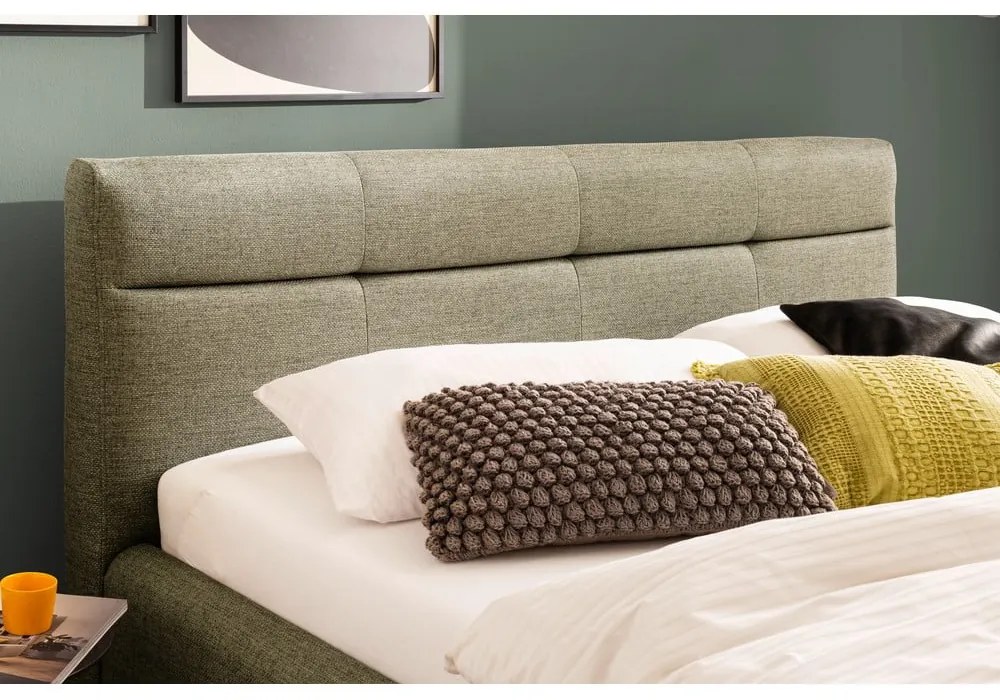 Letto matrimoniale imbottito verde con contenitore con rete inclusa 160x200 cm Lotte – Meise Möbel