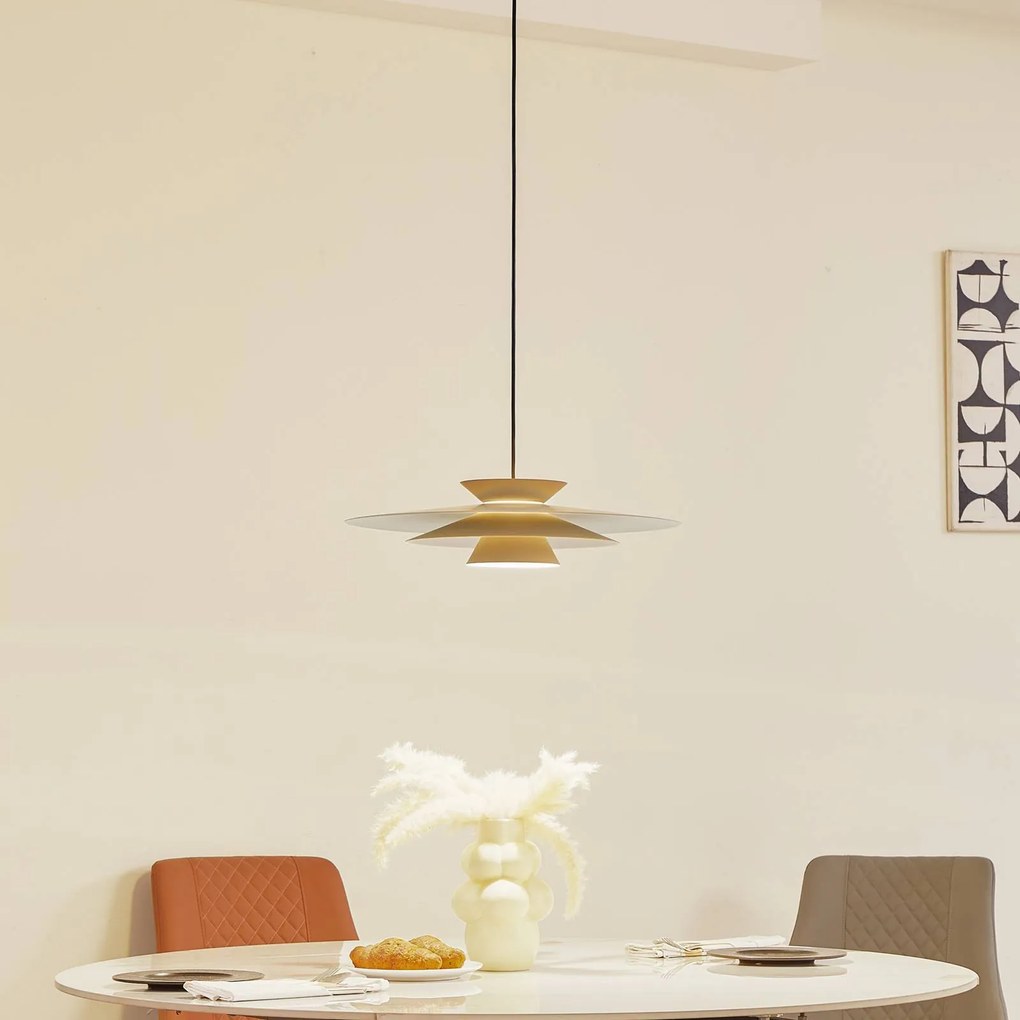 Lampada LED a sospensione Lucande, beige, alluminio, Ø 50 cm Livie dimmerabile, Crema / Ambra, Soggiorno / Sala da pranzo, Moderno