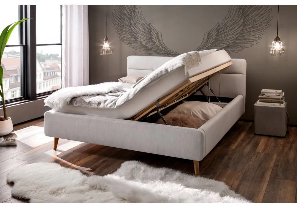 Letto matrimoniale imbottito grigio chiaro con contenitore con rete inclusa 160x200 cm Lotte – Meise Möbel
