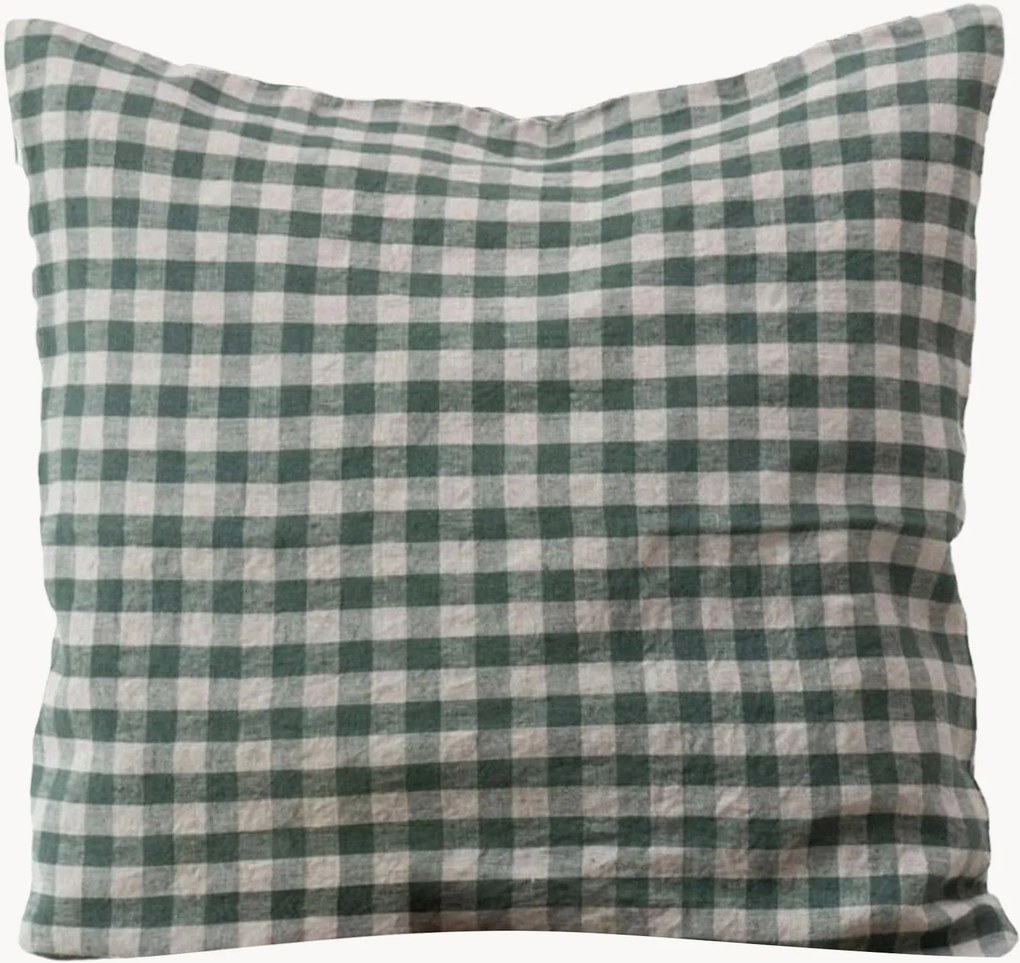 Copricuscino in lino Forest Green Gingham