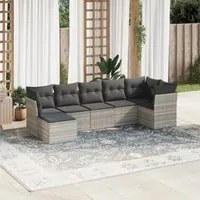 Set Divani da Giardino 7pz con Cuscini Grigio Chiaro Polyrattan 3217972