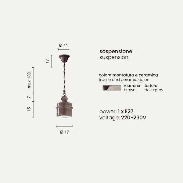 Lampada a sospensione OIL in ceramica smaltata TORTORA