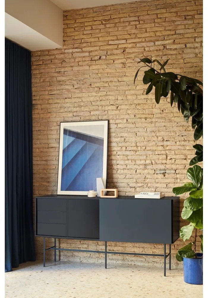 Cassettiera bassa nero-antracite con ante scorrevoli 180x91 cm Nube - Teulat