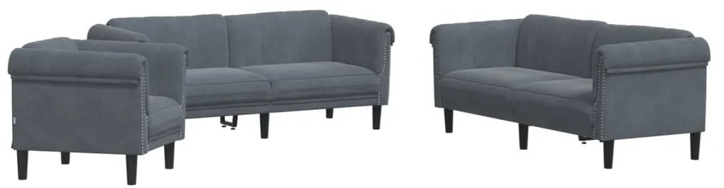 Set di divani 3 pz grigio scuro in velluto