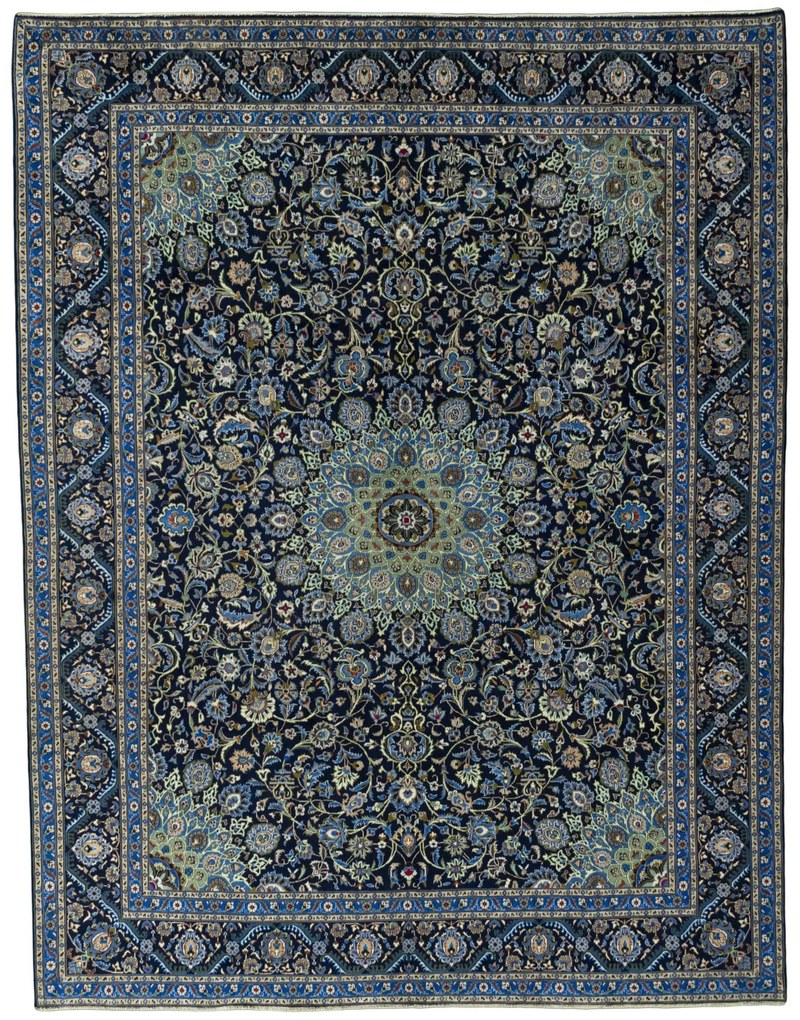 Kashmar Tappeto persiano 390x300 Blu (Iran) Annodato A Mano