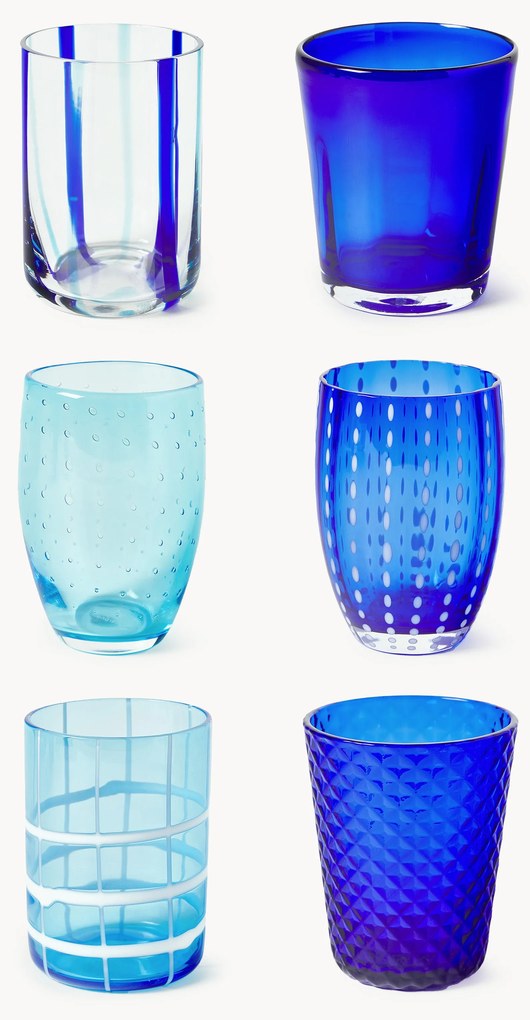 Set di 6 bicchieri in vetro soffiato con strutture diverse Melting Pot