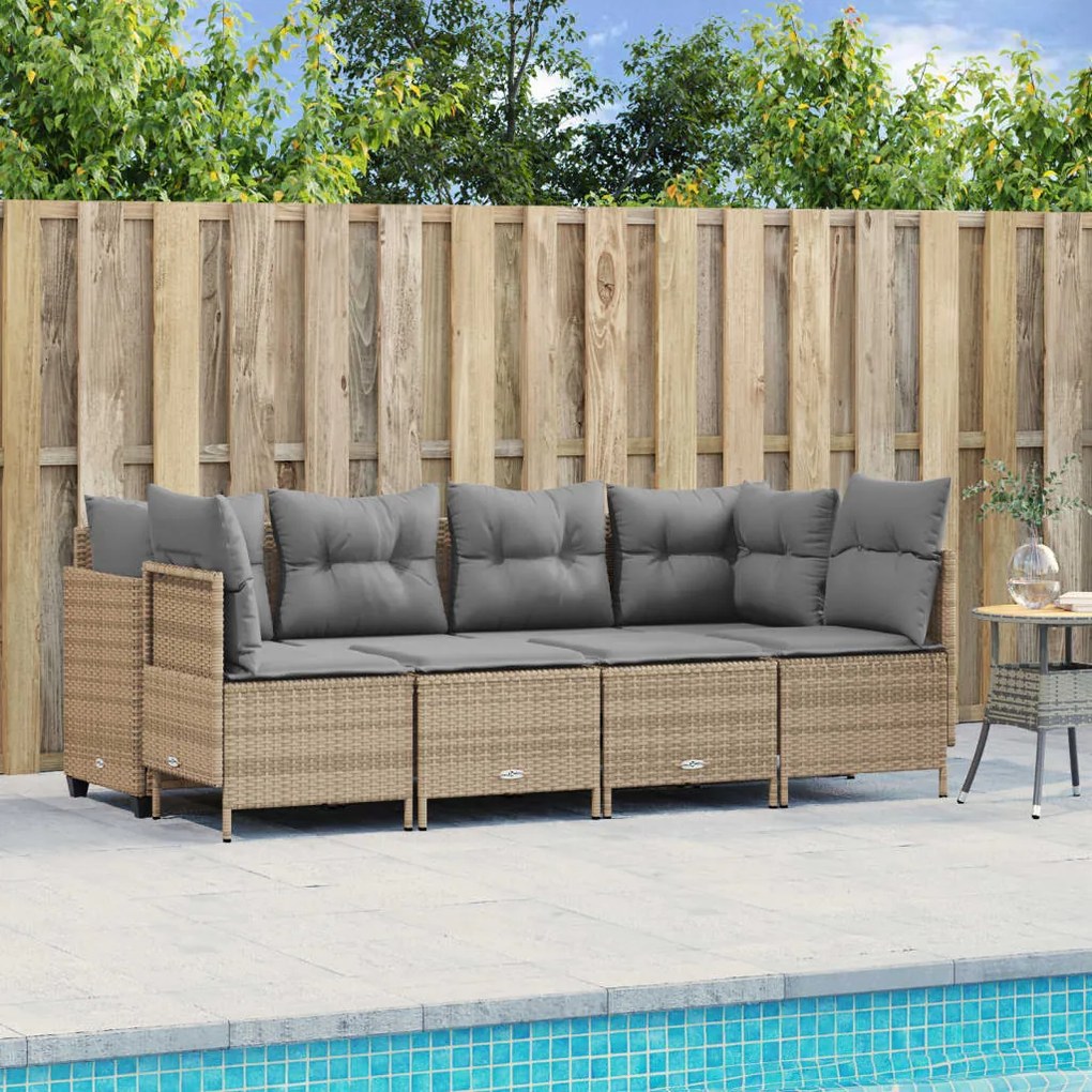 Set divano da giardino 5 pz con cuscini beige in polyrattan