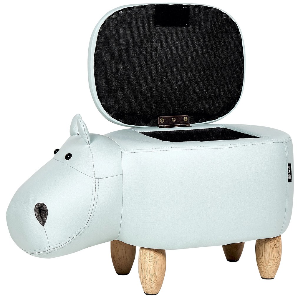 Pouf animaletto velluto azzurro e legno chiaro HIPPO Beliani