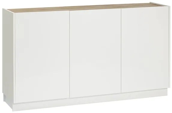 Credenza design laccato bianco lucido e legno chiaro 3 ante L155 cm NELIO