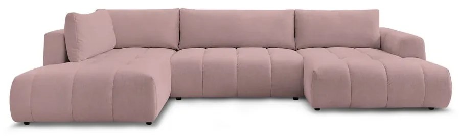 Divano angolare rosa allungabile e con contenitore (penisola a sinistra/a U) con rivestimento in ciniglia Fuji – Bobochic Paris