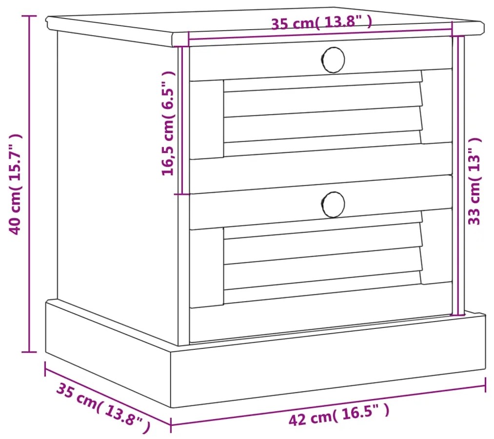 Comodino VIGO Grigio 42x35x42 cm in Legno Massello di Pino