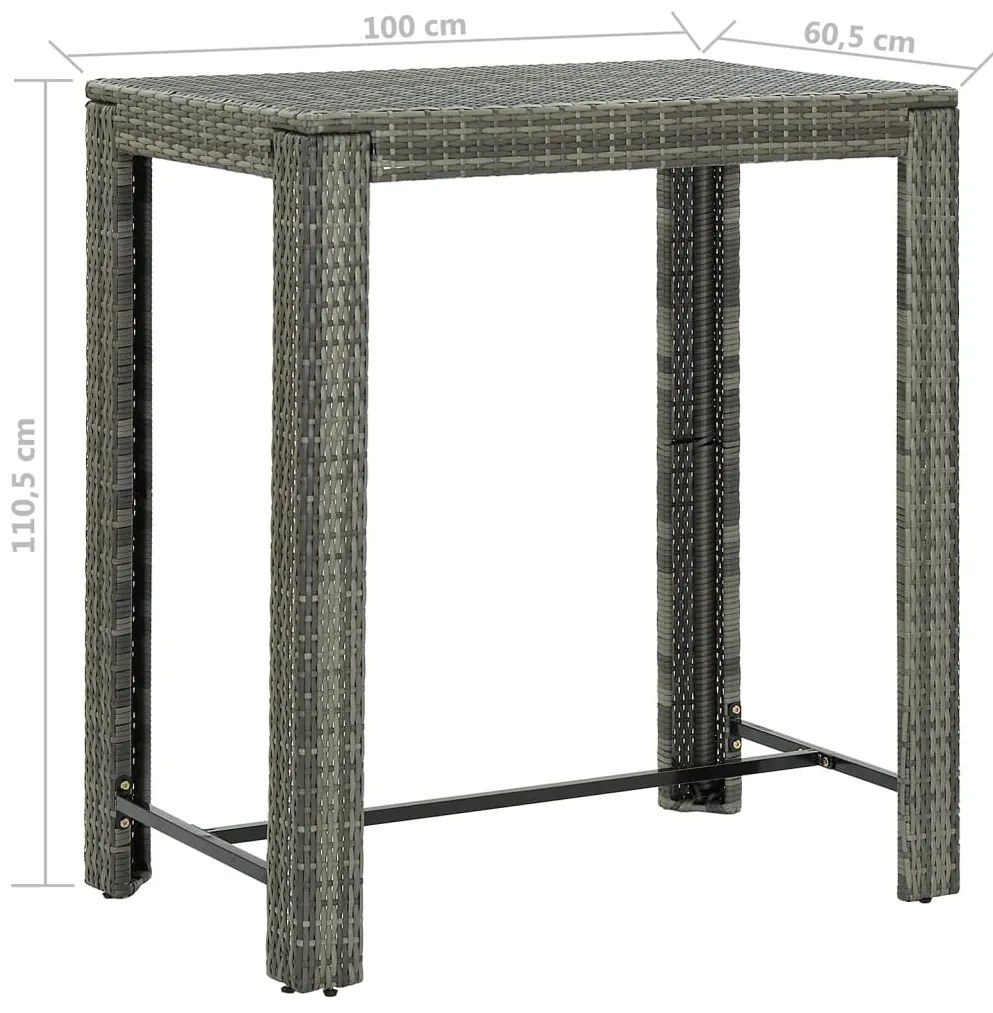 Set da Bar da Giardino 5 pz con Cuscini in Polyrattan Grigio