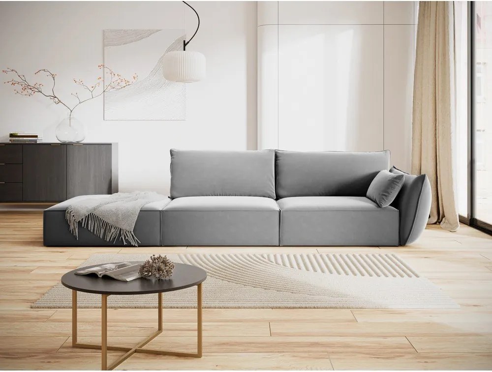 Divano grigio chiaro con penisola a destra con rivestimento in velluto 264 cm Vanda – Mazzini Sofas
