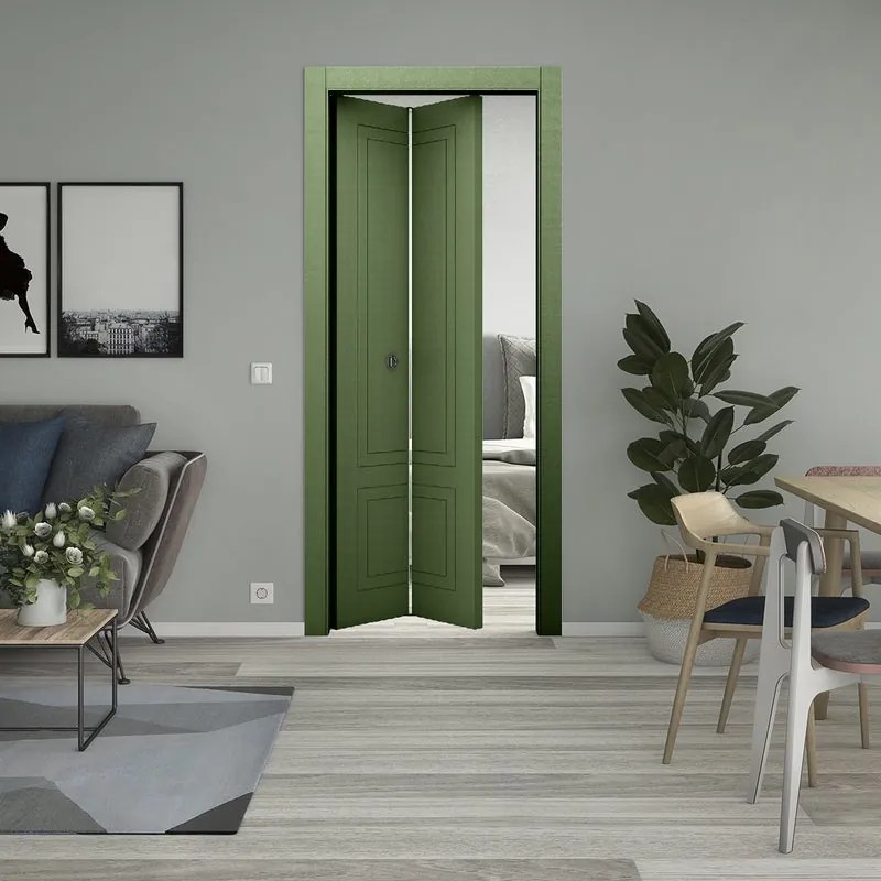 Porta tamburata pieghevole a libro simmetrica Nobel verde L 70 x H 210 cm sinistra