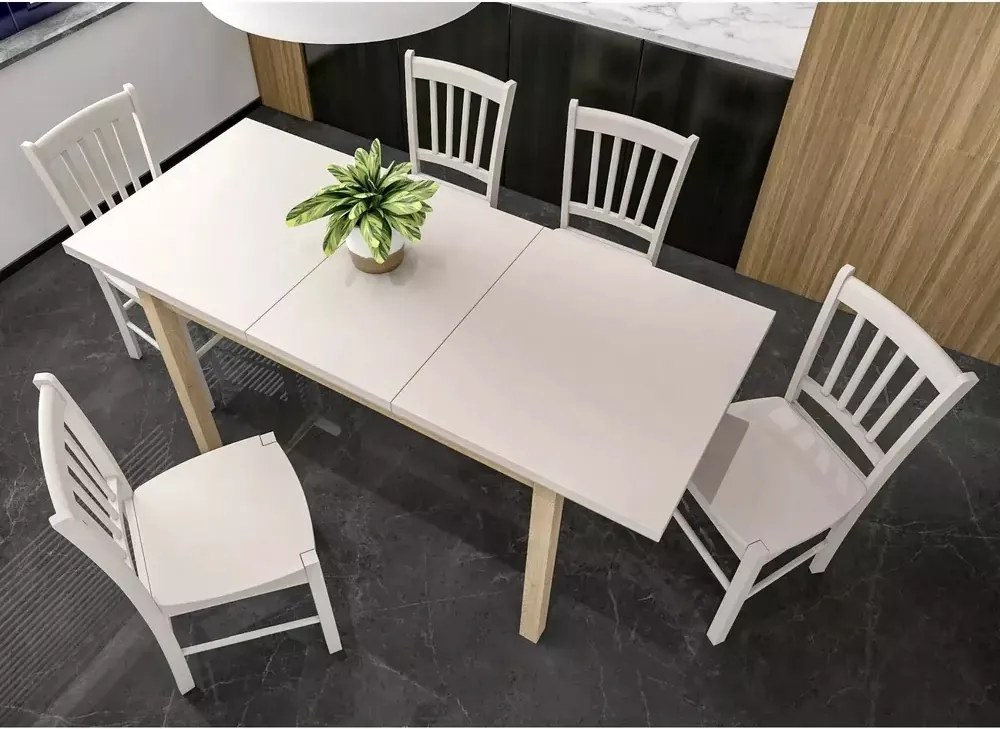 Tavolo Adam estensibile in MDF effetto rovere Cremona Torro e piano laminato color cashmere – 120-160x68 cm