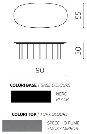 Tavolino D90 cm con base in metallo Nero e piano in vetro Fumč MUTE