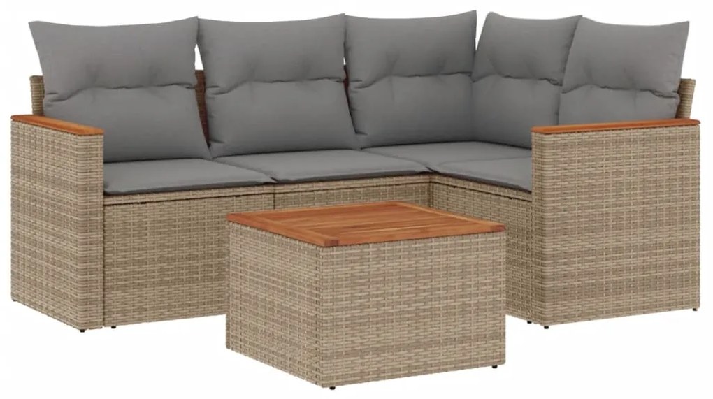 Set divano da giardino 5 pz con cuscini beige misto polyrattan