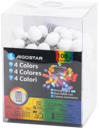 Aigostar - LED Catena luminosa natalizia da esterno 100xLED/3xAA/8 funzioni 10,3 m IP44 multicolore