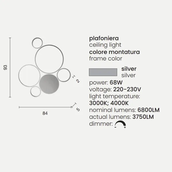 Plafoniera LED POIS in metallo verniciato 93x84 cm Silver
