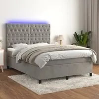 Letto a Molle Materasso e LED Grigio Chiaro 140x190 cm Velluto 3136299