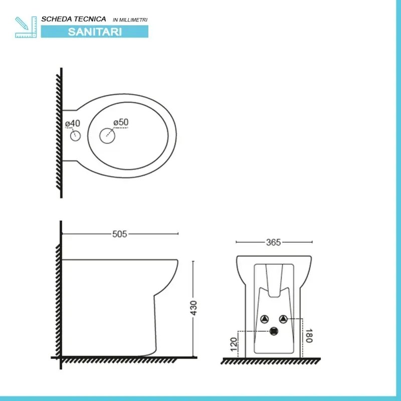 Coppia sanitari filomuro scarico universale e copriwc soft-close linea Cipro