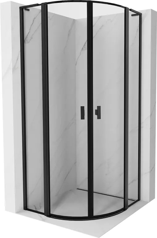Mexen Mist L cabina doccia semicircolare ad anta battente 100 x 100 cm, cornice nera, nera - 8A32L-100-100-70-70