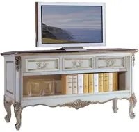 Porta tv classico 3 cassetti legno shabby bianco argento 164x51x56