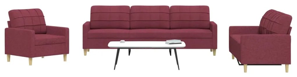 Set Di Divani 3 Pz Rosso Vino İn Tessuto /
