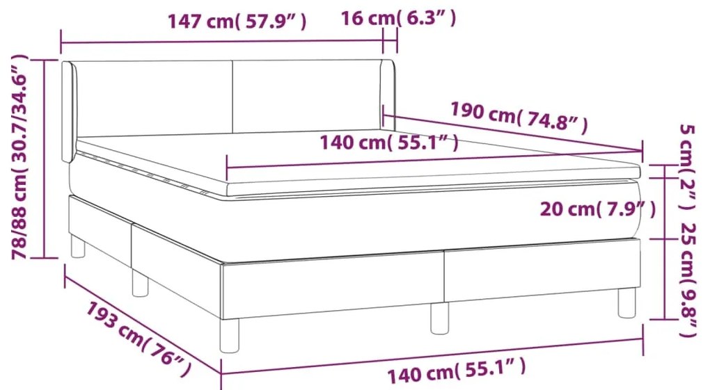 Giroletto a Molle con Materasso Marrone Scuro 140x190cm Tessuto