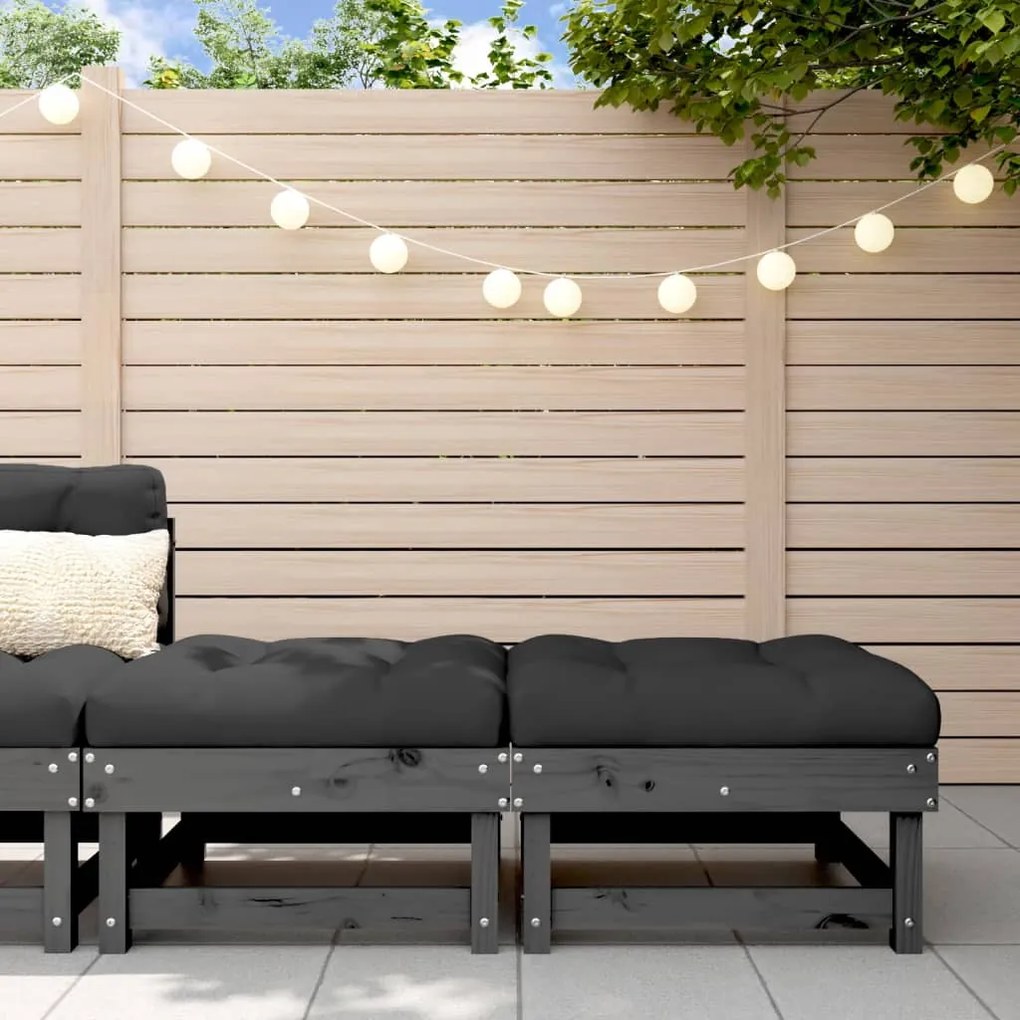 Poggiapiedi Giardino Con Cuscini 2pz Legno Massello Pino Grigio /