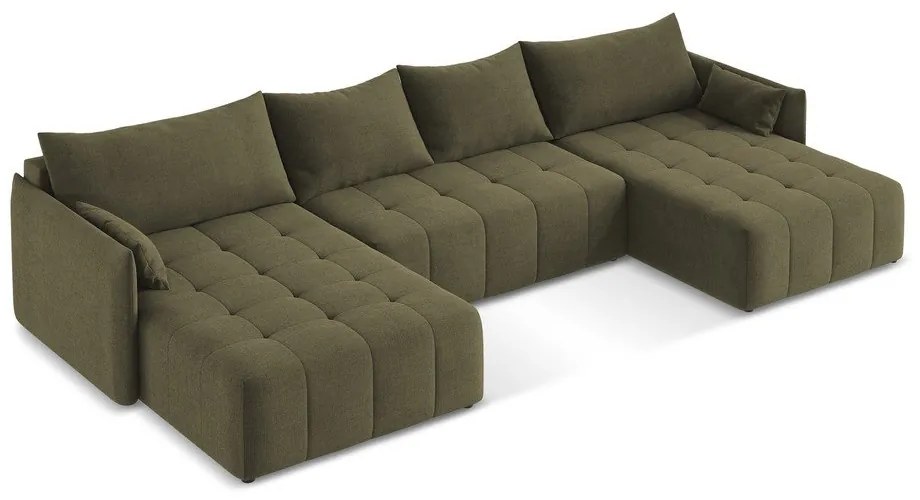 Divano angolare color kaki allungabile/con contenitore (a U) Moku – Makamii