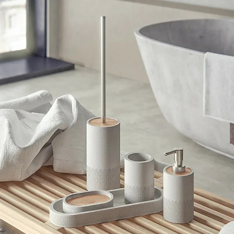 Set bagno dispenser sapone e porta spazzolino grigio Afrodite