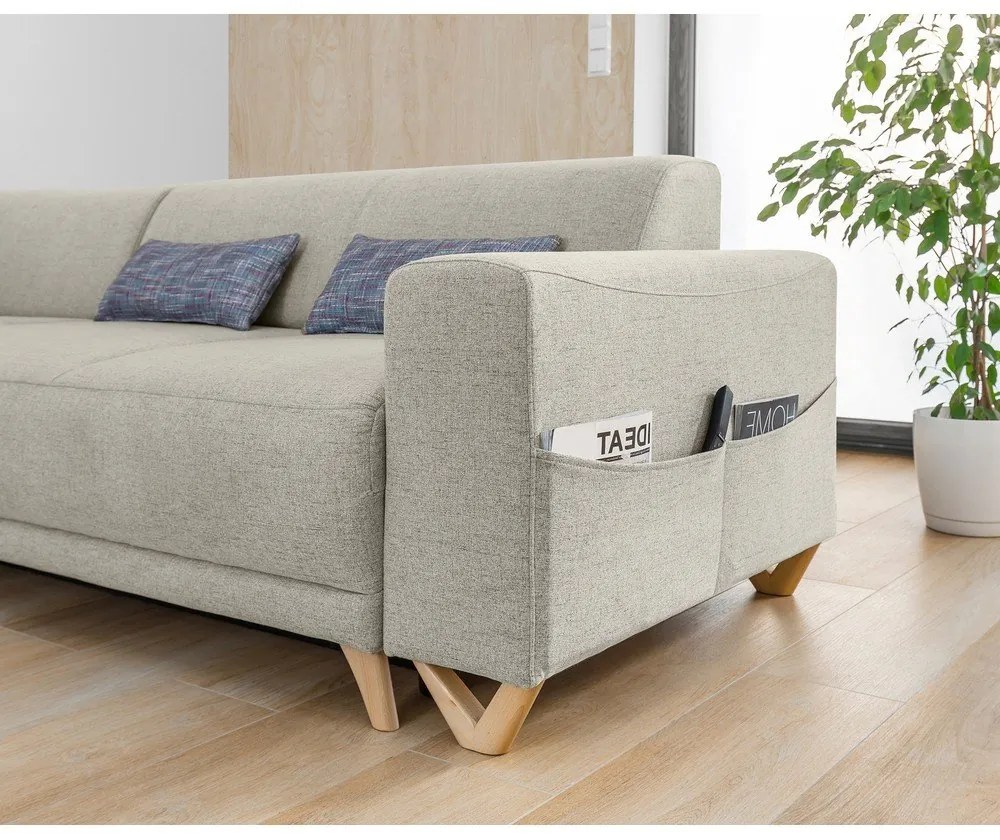 Divano angolare beige allungabile e con contenitore (con penisola a sinistra/a L) Classy Sophie – Miuform