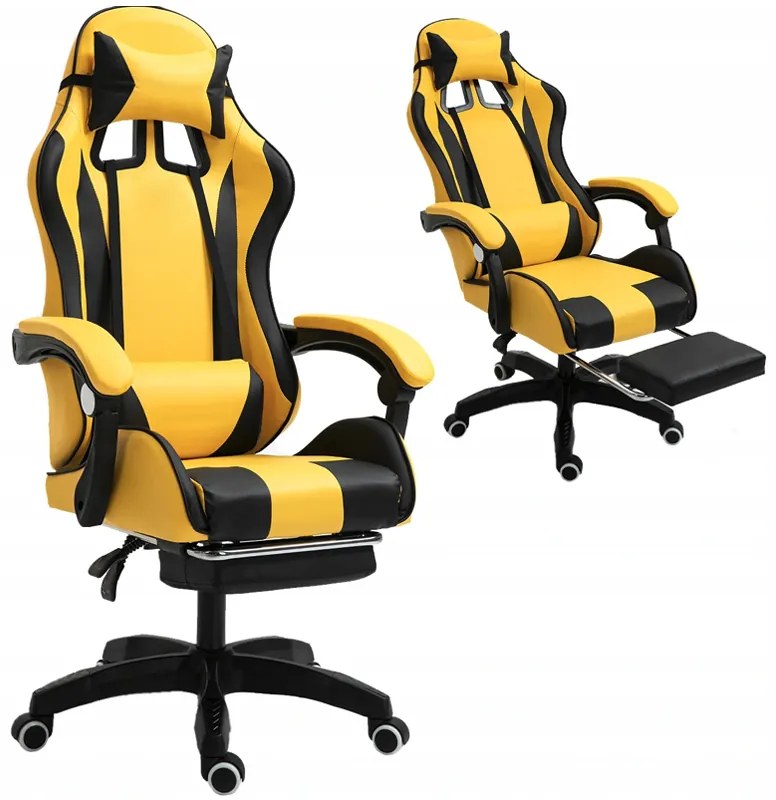 Comoda sedia da gaming con cuscino giallo e nero