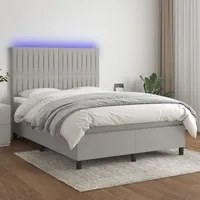 Letto a Molle Materasso e LED Grigio Chiaro 140x200 cm Tessuto cod mxl 37301