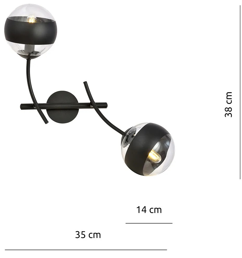 Applique Contemporaneo Oceano Acciaio Nero 2 Luci E14 Ip20