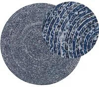 Tappeto tappetino Blu Scuro Rotondo 140 cm Boho Rustico A Spirale In Cotone Intrecciato Denim