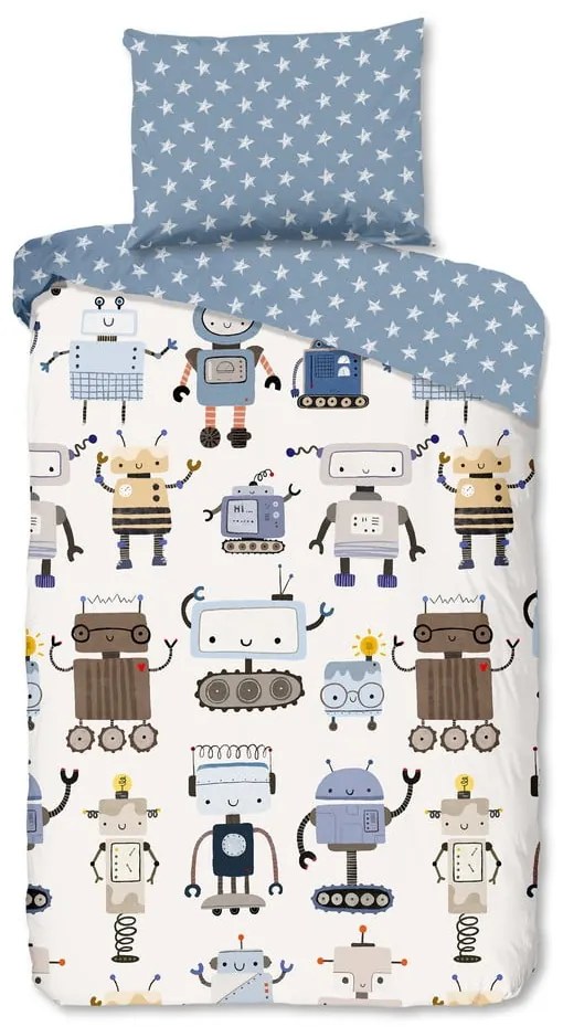 Set copripiumino e federa da bambini blu/beige in cotone per letto singolo 140x200 cm Robo – Good Morning