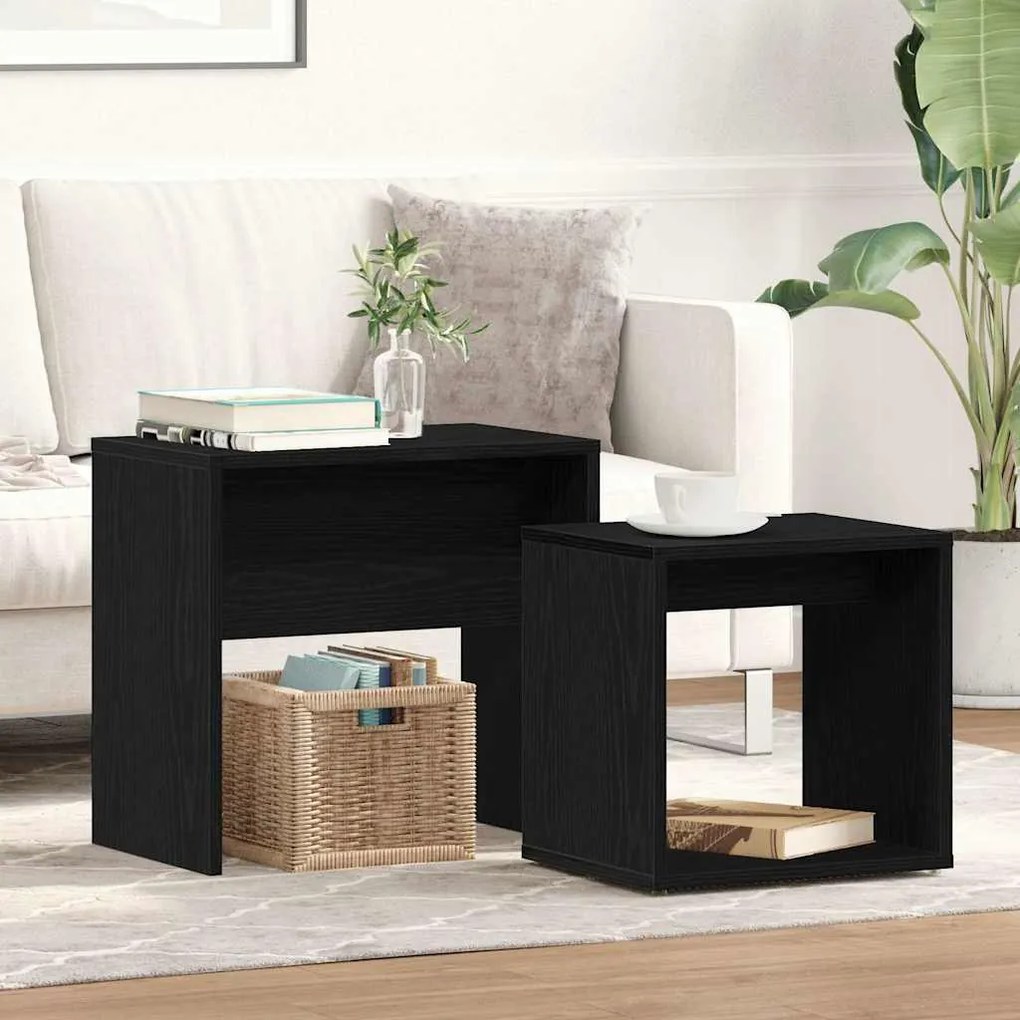 Tavolini Da Salotto 2 Pz Rovere Nero İn Legno Multistrato /