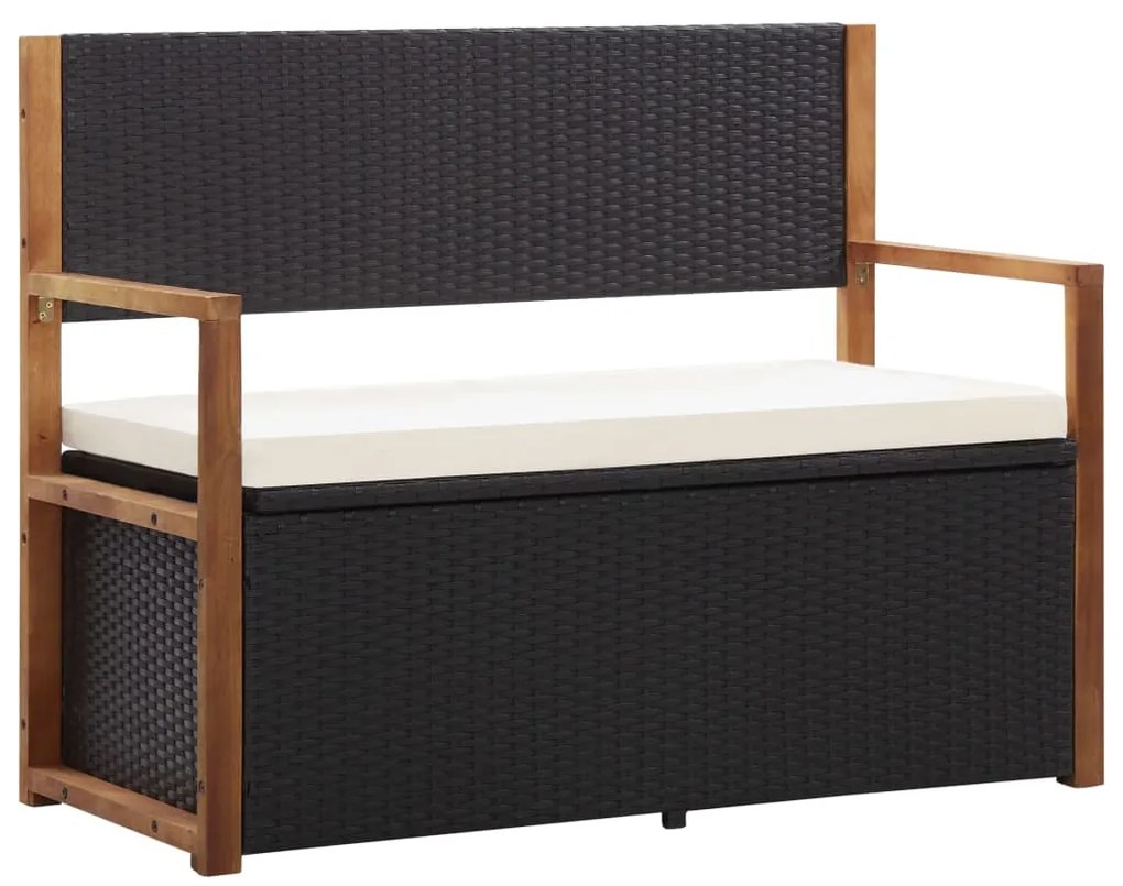 Cassapanca 115 cm in polyrattan e legno massello di acacia nero