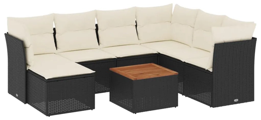 Set divani da giardino con cuscini 8 pz nero in polyrattan