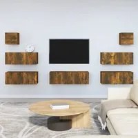 Set di Mobili Porta TV 7 pz Rovere Fumo in Legno Multistrato cod mxl 12168