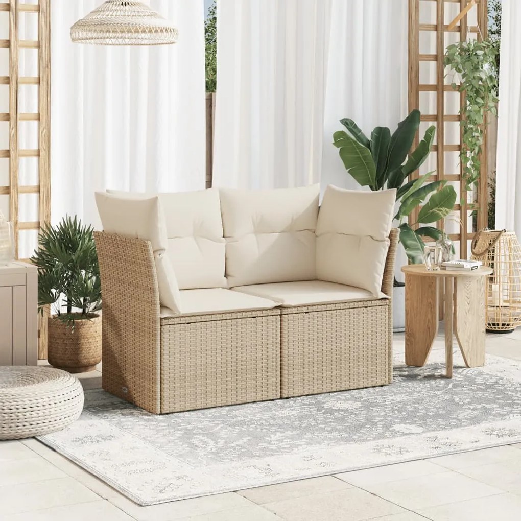 Divano da giardino con cuscini a 2 posti beige in polyrattan