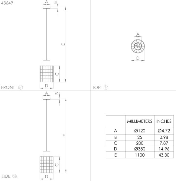 Eglo 43649 - Lampadario su corda MILLIGAN 1xE27/40W/230V d. Argento 38 cm