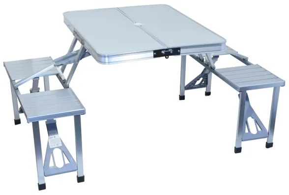 Tavolo da campeggio pieghevole con chairs bianco/cromo