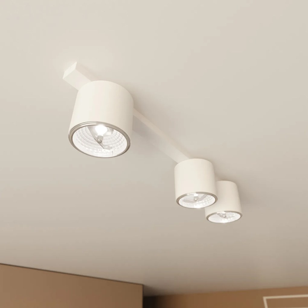 Plafoniera Moderna 3 Luci Faretti Ptah In Acciaio Bianco