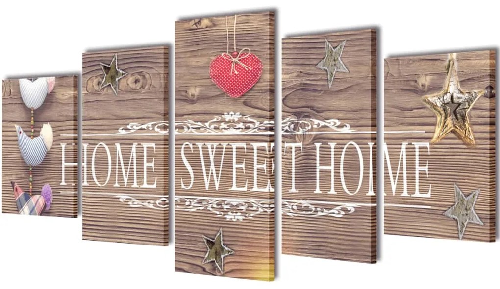 Set Stampa Su Tela Da Muro 5 Pz Home Sweet Home 100 X 50 Cm /