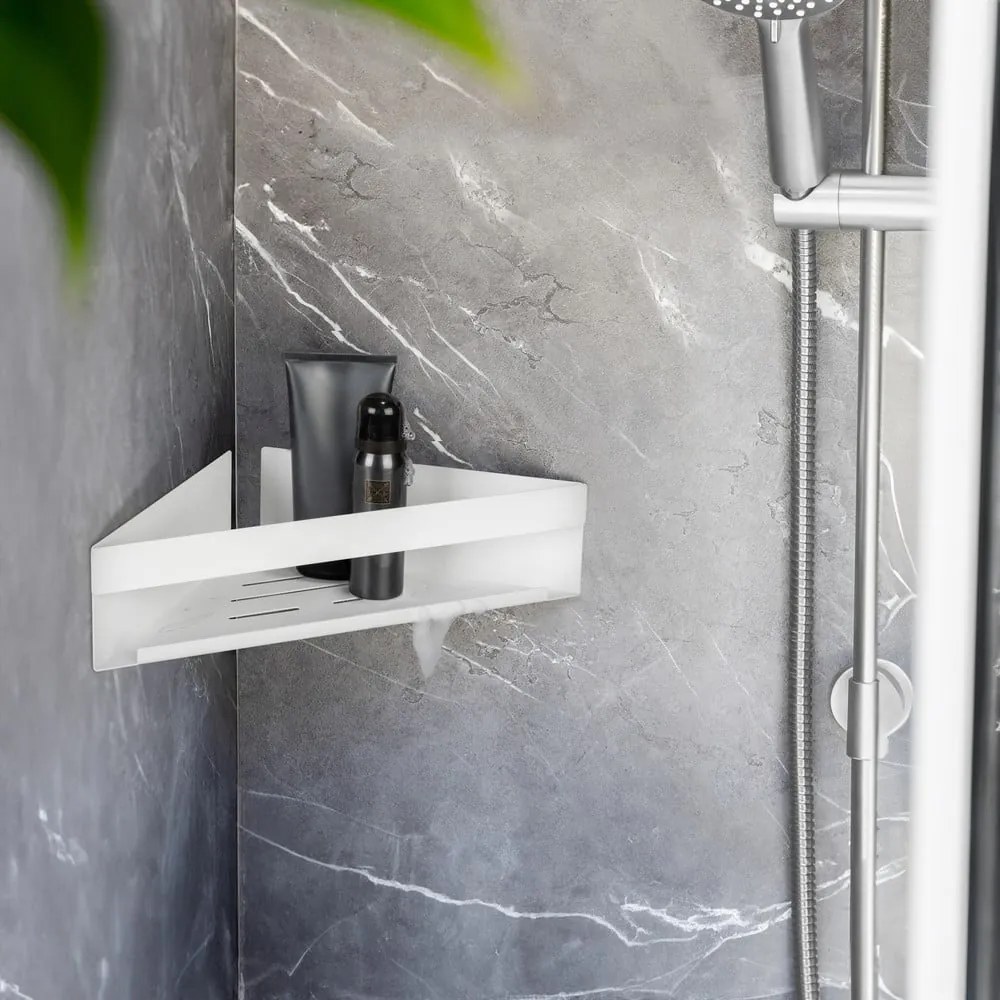 Mensola da bagno senza foratura/ad angolo bianco opaco in acciaio inox con aggancio Turbo-loc Genova – Wenko