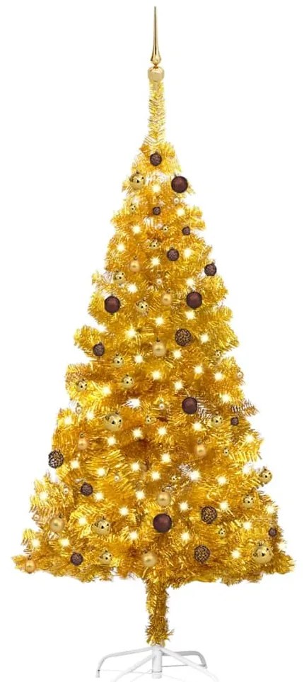 Albero di Natale Preilluminato con Palline Oro in diverse misure PET, Albero di Natale Preilluminato con Palline Oro 210 cm PET III