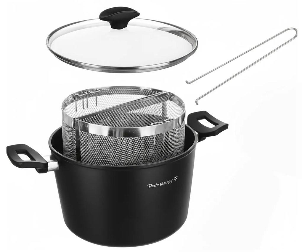 Pentola pasta 22 cm nera con 2 cestelli e coperchio